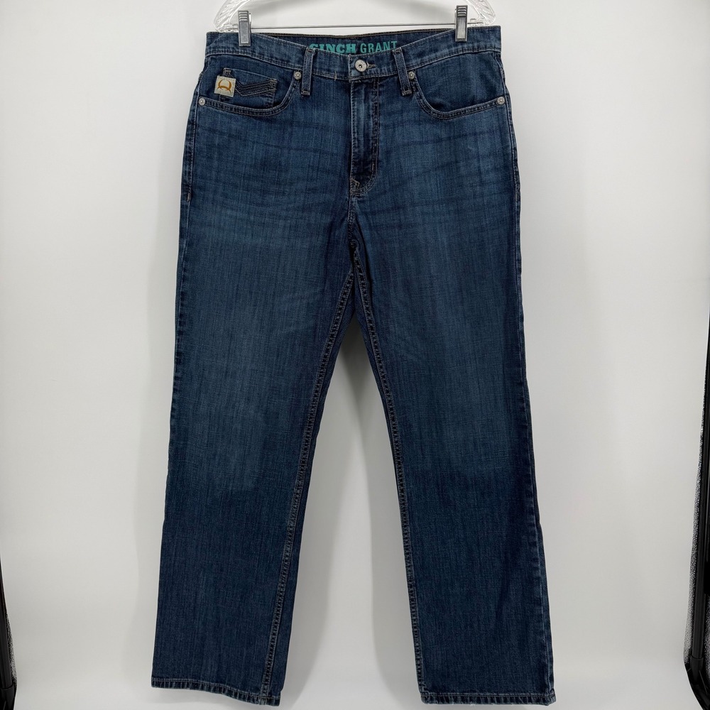 Cinch Grant Mens Dark Wash Relaxed Fit Straight Leg Western Jeans 34x32